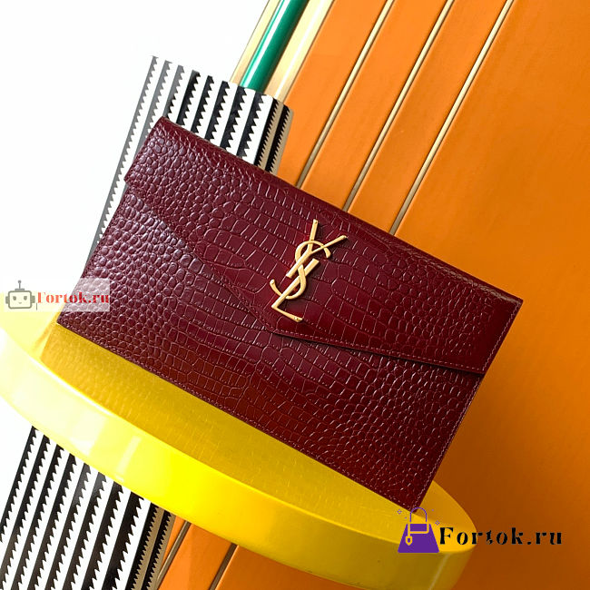 Ysl Uptown Pouch In Crocodile Embossed Rouge Red 565739 27×16×2cm  - 1