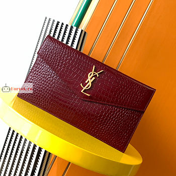 Ysl Uptown Pouch In Crocodile Embossed Rouge Red 565739 27×16×2cm 