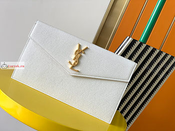 Ysl Uptown Pouch In Grained Leather White 565739 27×16×2cm