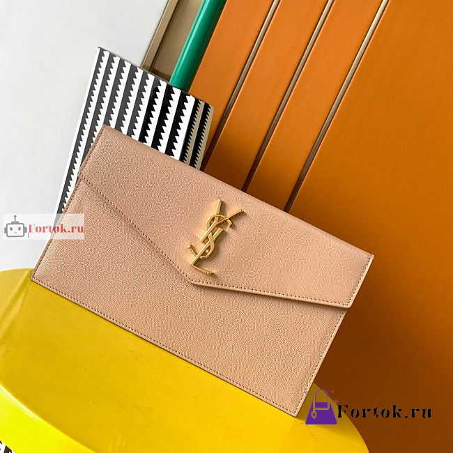 Ysl Uptown Pouch In Grained Leather Beige 565739 27×16×2cm - 1