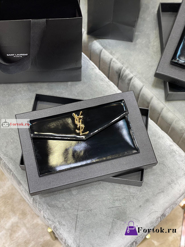 Ysl Uptown Pouch In Patent Leather Black 565739 27×16×2cm - 1