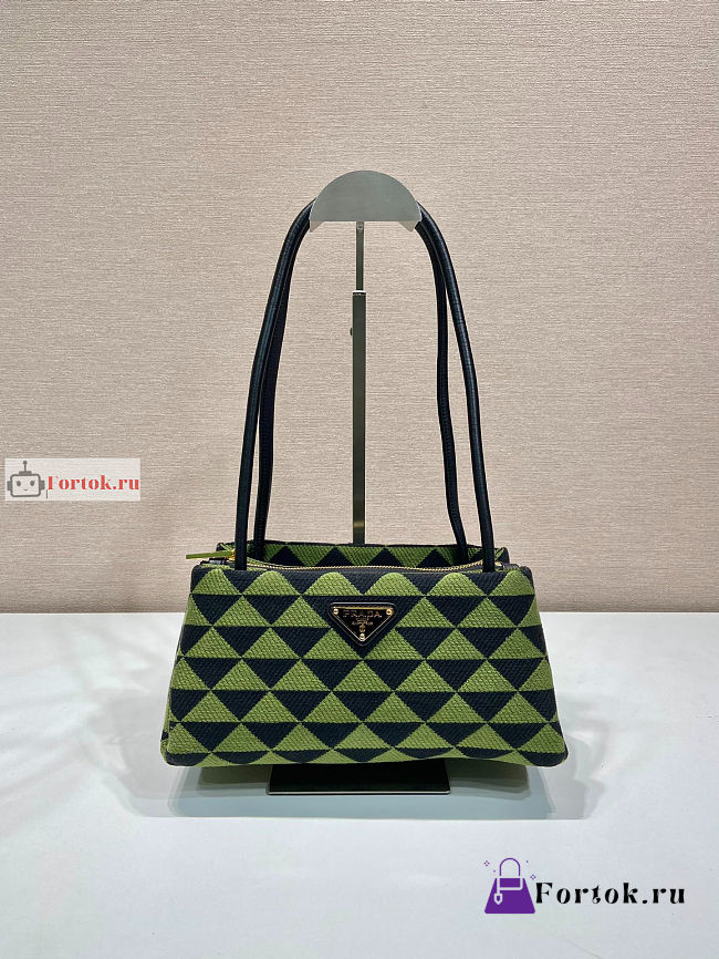 Prada Small Handbag In Fabric Green/Black 1BA368 25x13x13.5cm - 1
