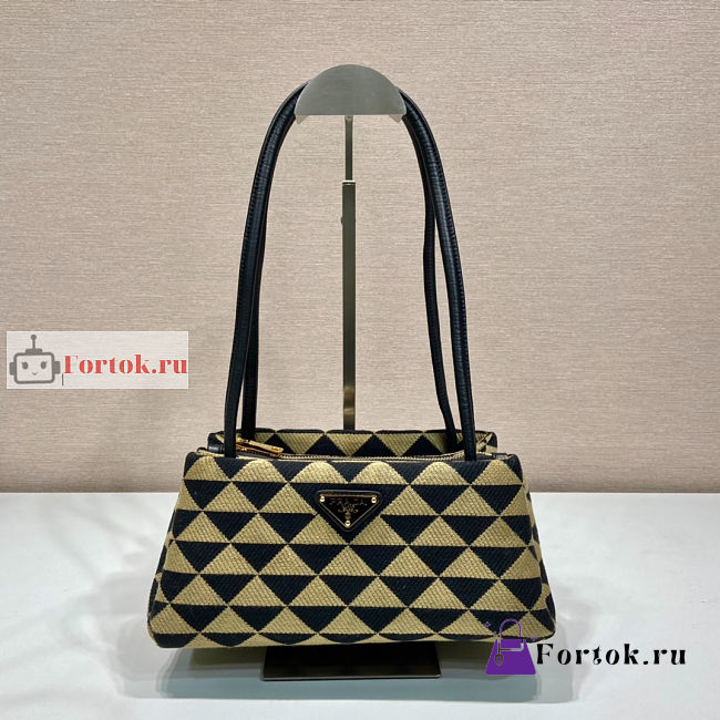 Prada Small Handbag In Fabric Beige/Black 1BA368 25x13x13.5cm - 1