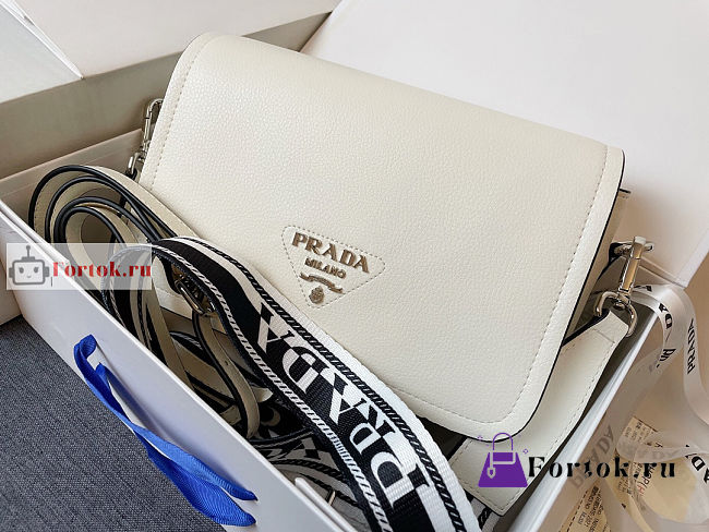 Prada Shoulder Bag In Grained Leather White 1BD314 15.5x9x23cm - 1