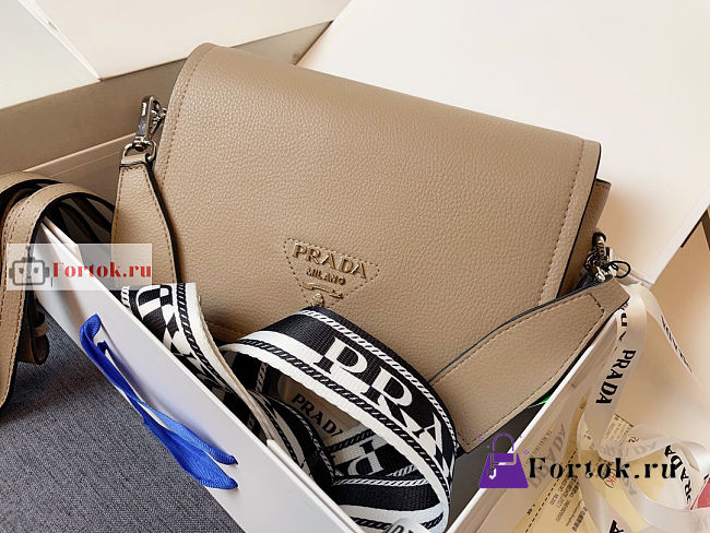 Prada Shoulder Bag In Grained Leather Sand Beige 1BD314 15.5x9x23cm - 1