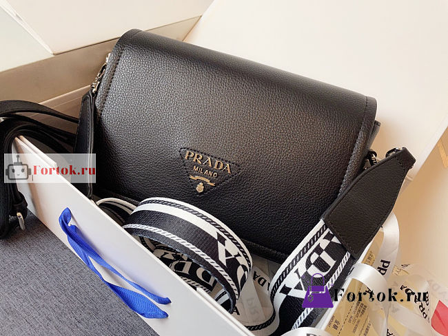 Prada Shoulder Bag In Grained Leather Black 1BD314 15.5x9x23cm - 1