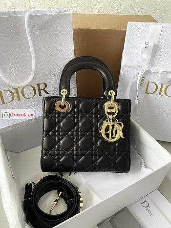 Dior Mini Lady Dior Bag In Leather Black M0505 17×15×7cm