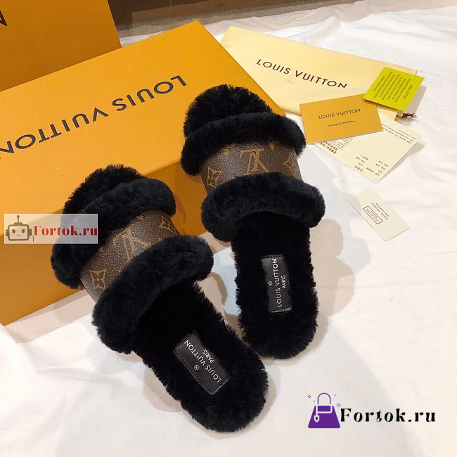 Louis Vuitton Lock It Flat Mule Fluffy Black 1A875W  - 1