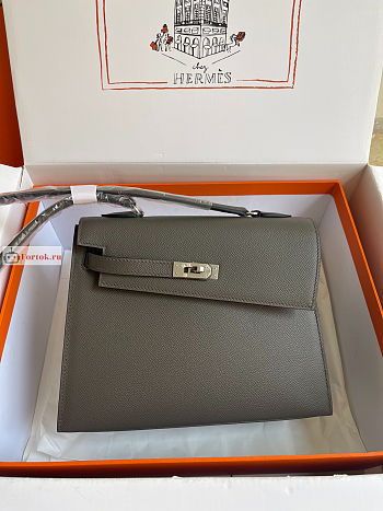 Hermes Kelly Desordre Shoulder Bag Mocha 20cm