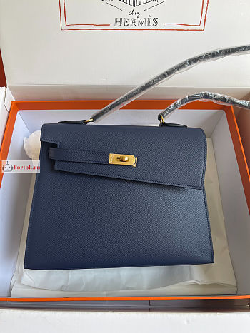 Hermes Kelly Desordre Shoulder Bag Navy Blue 20cm