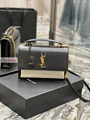 Ysl Medium Sunset Top Handle In Smooth Leather Black/White 634723 25x18x5cm - 1