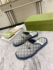 Gucci Men GG Slipper With Horsebit Blue/Beige 694249  - 1