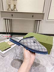Gucci Men GG Slipper With Horsebit Blue/Beige 694249  - 2