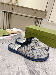 Gucci Men GG Slipper With Horsebit Blue/Beige 694249  - 5
