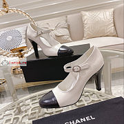 Chanel Shiny Leather Open Shoes White/Dark Gray - 3