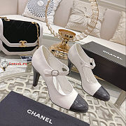 Chanel Shiny Leather Open Shoes White/Dark Gray - 5