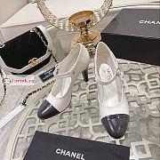 Chanel Shiny Leather Open Shoes White/Dark Gray - 6