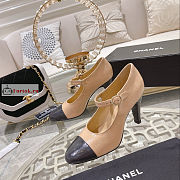 Chanel Shiny Leather Open Shoes Beige/Dark Gray - 1