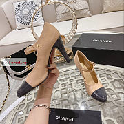 Chanel Shiny Leather Open Shoes Beige/Dark Gray - 2