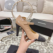 Chanel Shiny Leather Open Shoes Beige/Dark Gray - 3