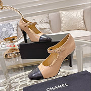 Chanel Shiny Leather Open Shoes Beige/Dark Gray - 4