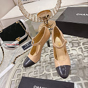 Chanel Shiny Leather Open Shoes Beige/Dark Gray - 6