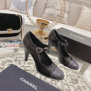 Chanel Shiny Leather Open Shoes Black/Dark Gray - 3