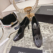 Chanel Shiny Leather Open Shoes Black/Dark Gray - 6