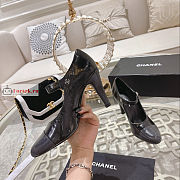 Chanel Shiny Leather Open Shoes Black/Dark Gray - 2