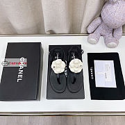 Chanel Camellia Sandals In Leather Black/White - 1