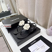 Chanel Camellia Sandals In Leather Black/White - 5