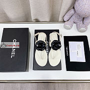 Chanel Camellia Sandals In Leather White/Black - 1