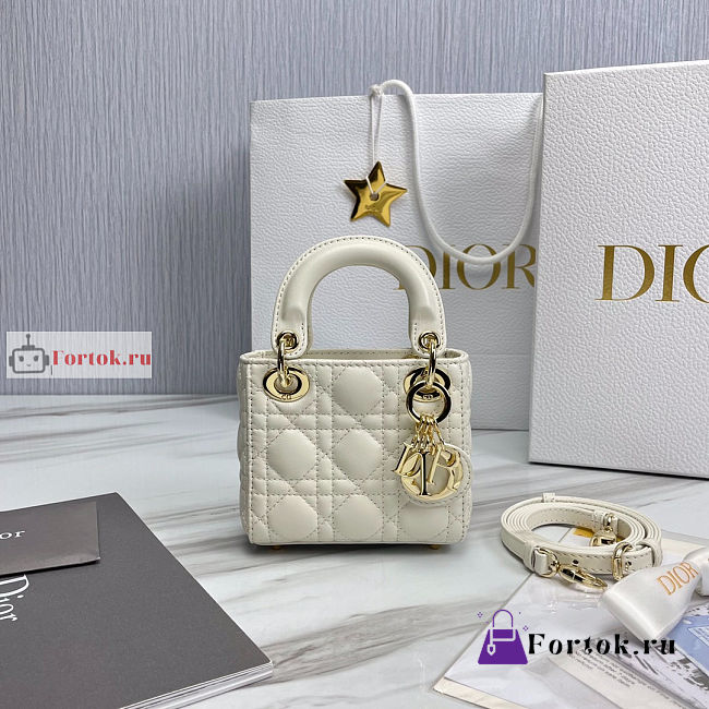 Dior Micro Lady Dior Bag Cannage Leather White S0856 12×10×5cm - 1