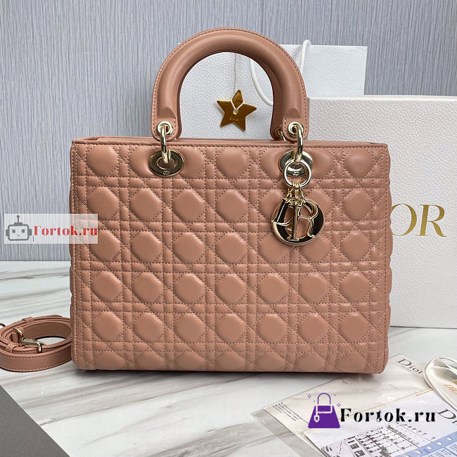 Dior Large Lady Dior Cannage Leather Blush M0566 32x25x11cm - 1