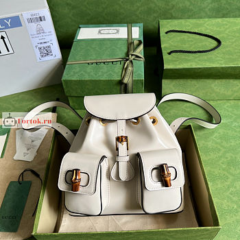 Gucci Small Bamboo Backpack White 702101 22x22x7cm