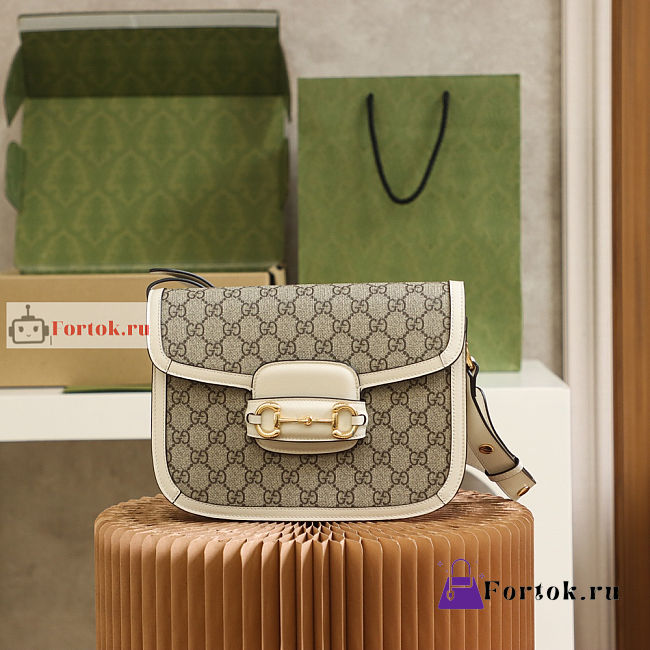 Gucci Horsebit 1955 Shoulder Bag Beige/White 602204 25x18x8cm - 1