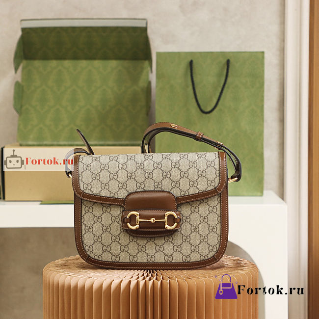 Gucci Horsebit 1955 Shoulder Bag Beige/Brown 602204 25x18x8cm - 1