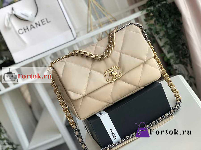 Chanel 19 Handbag Soft Goatskin Large Beige 30x20x10cm - 1