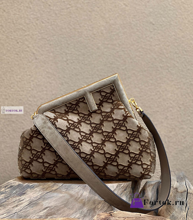 Fendi First FF Logo Velvet Large Bag 32.5x15x23.5cm - 1