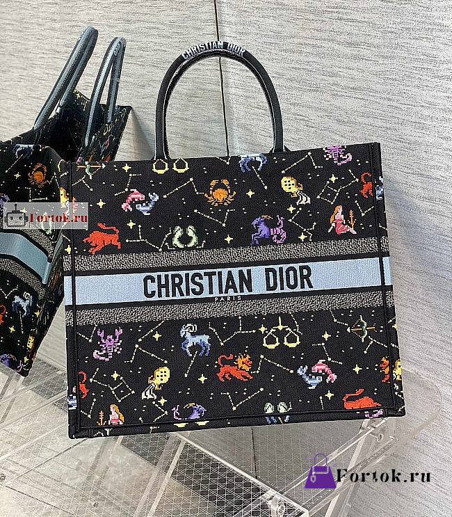 Dior Large Book Tote Zodiac Embroidery Black M1286 42x18.5x35cm - 1