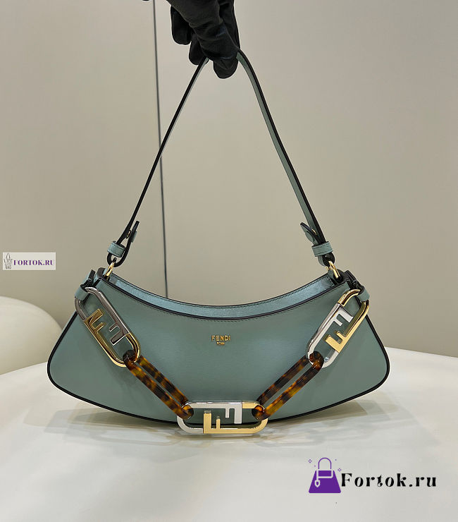 Fendi O'Lock Swing Mint Green Leather Pouch 32x6x12cm - 1