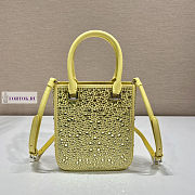 Prada Small Satin Tote Bag with Crystals Pineapple Yellow 17.5x15x5cm - 3