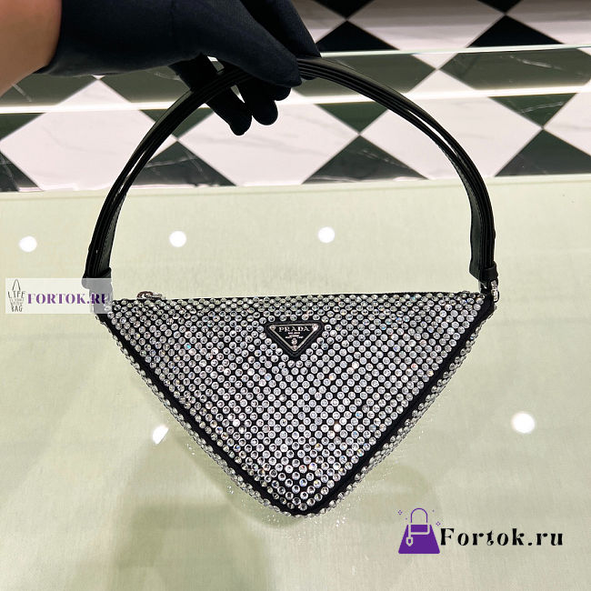 Prada Crystal-Studded Satin Pouch Black 14x5cm - 1