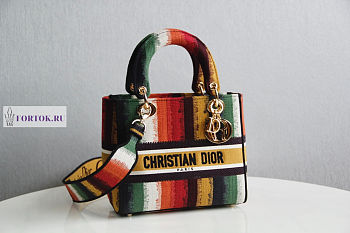 Dior Medium Lady D-Lite Bayadère D-Stripes 24x20x11cm