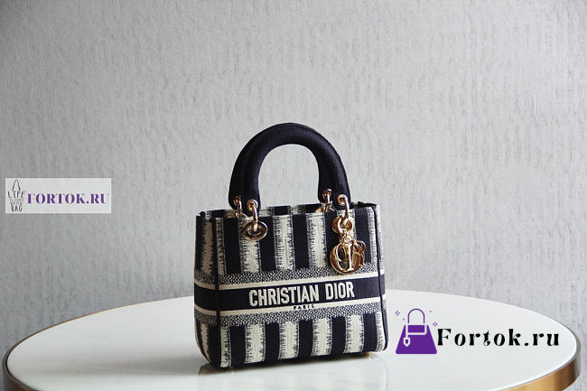 Dior Medium Lady D-Lite Bayadère D-Stripes Dark Blue 24x20x11cm - 1