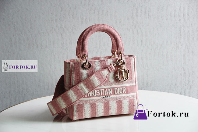 Dior Medium Lady D-Lite Bayadère D-Stripes Pink 24x20x11cm - 1