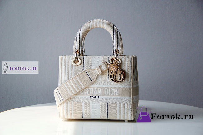 Dior Medium Lady D-Lite Bayadère D-Stripes White 24x20x11cm - 1