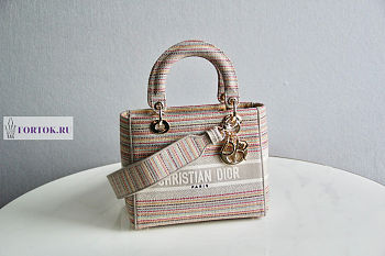 Dior Medium Lady D-Lite Bayadère D-Stripes Vintage 24x20x11cm