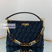 Fendi O'Lock Zip Dark Blue Tapestry Fabric Bag 36x23.5x14cm - 1