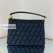 Fendi O'Lock Zip Dark Blue Tapestry Fabric Bag 36x23.5x14cm - 3